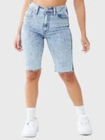 Classic Water Ripped Mid-Rise Elastic Jeans Shorts