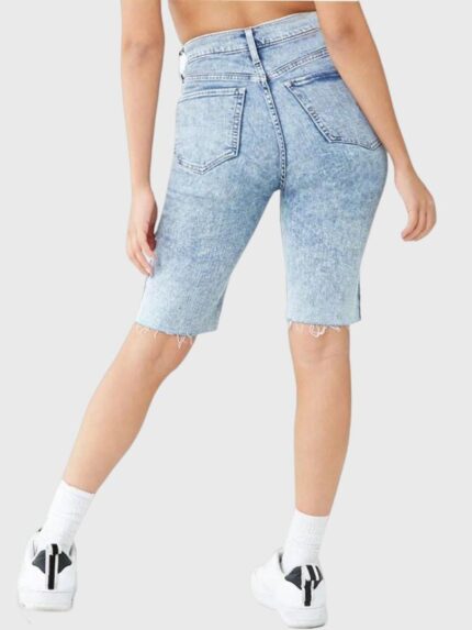 Classic Water Ripped Mid-Rise Elastic Jeans Shorts