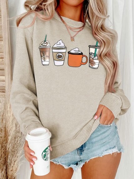 Coffee Cup Print Long Sleeve Top