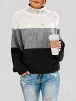 Color Block Chunky Batwing Sleeve Turtleneck Sweater