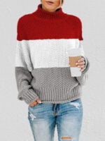 Color Block Chunky Batwing Sleeve Turtleneck Sweater