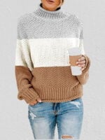 Color Block Chunky Batwing Sleeve Turtleneck Sweater