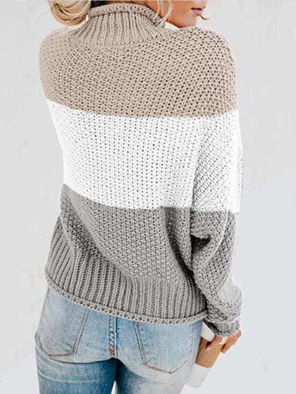 Color Block Chunky Batwing Sleeve Turtleneck Sweater