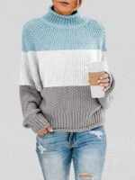 Color Block Chunky Batwing Sleeve Turtleneck Sweater