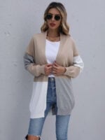 Color Block Drop Shoulder Open Front Cardigan