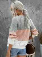 Color Block Knitted Cut Out Pullover Sweater