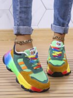 Color Block Lace Up Front Chunky Sneakers