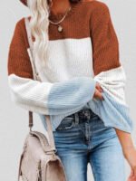 Color Block Lantern Sleeve Pullover Sweater