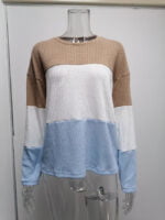 Color Block Lantern Sleeve Pullover Sweater