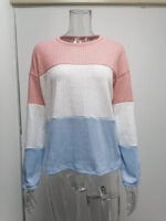 Color Block Lantern Sleeve Pullover Sweater