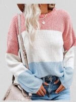 Color Block Lantern Sleeve Pullover Sweater