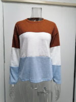 Color Block Lantern Sleeve Pullover Sweater