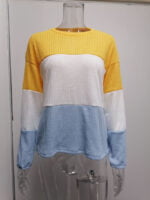 Color Block Lantern Sleeve Pullover Sweater