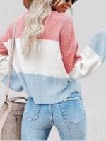 Color Block Lantern Sleeve Pullover Sweater