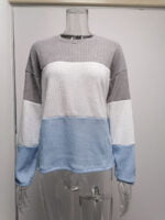 Color Block Lantern Sleeve Pullover Sweater