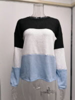 Color Block Lantern Sleeve Pullover Sweater