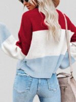 Color Block Lantern Sleeve Pullover Sweater