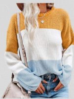 Color Block Lantern Sleeve Pullover Sweater