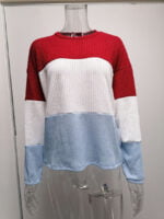 Color Block Lantern Sleeve Pullover Sweater