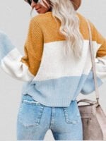 Color Block Lantern Sleeve Pullover Sweater