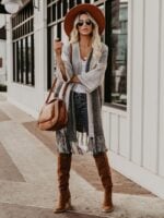 Color Block Loose Fringed Knit Cardigan