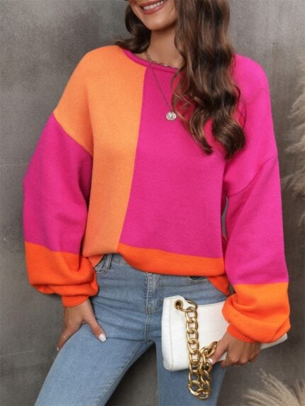 Color Block Panel Loose Sweater