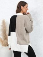 Color Block Paneled Crew Neck Sweater