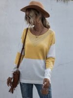 Color Block Splicing Knitted Pullover Sweater