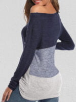 Color Block Twisted Crew Neck Long-sleeve Top