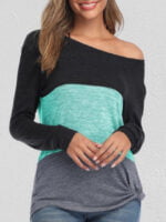 Color Block Twisted Crew Neck Long-sleeve Top