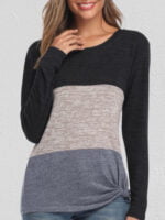 Color Block Twisted Crew Neck Long-sleeve Top