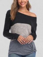 Color Block Twisted Crew Neck Long-sleeve Top