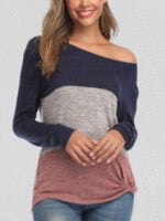 Color Block Twisted Crew Neck Long-sleeve Top