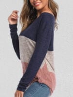 Color Block Twisted Crew Neck Long-sleeve Top