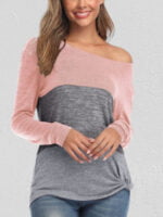 Color Block Twisted Crew Neck Long-sleeve Top