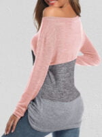 Color Block Twisted Crew Neck Long-sleeve Top