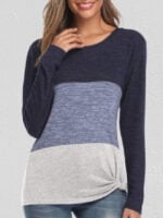 Color Block Twisted Crew Neck Long-sleeve Top