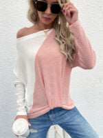 Color-blocking long sleeve thin knit top