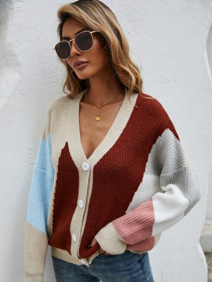 ColorBlock Stitching Sweater Cardigan