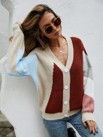 ColorBlock Stitching Sweater Cardigan