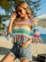 Colorblock Cutout Bikini Beach Shirt