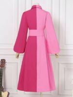 Wholesale Colorblock Lapel Puff Sleeve Dress