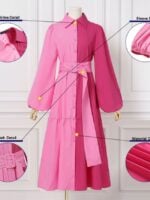 Wholesale Colorblock Lapel Puff Sleeve Dress