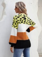 Colorblock Leopard Crew Neck Pullover Knitted Sweater