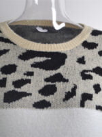 Colorblock Leopard Crew Neck Pullover Knitted Sweater