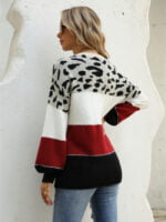 Colorblock Leopard Crew Neck Pullover Knitted Sweater