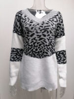 Colorblock Striped Leopard Print V-neck Sweater