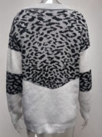 Colorblock Striped Leopard Print V-neck Sweater