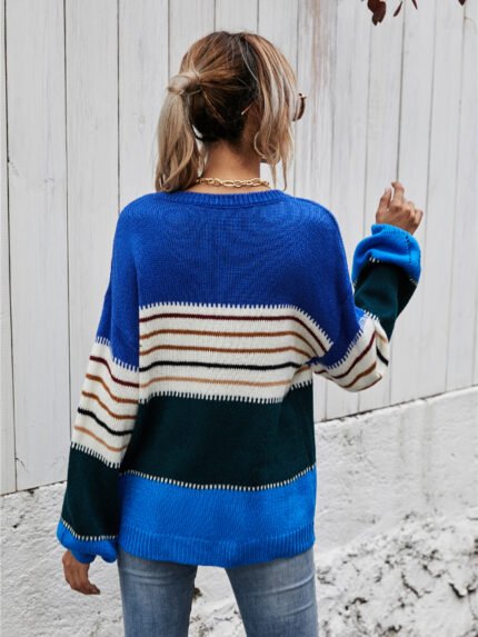 Colorblock Striped Pullover Knit Sweater