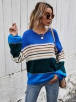 Colorblock Striped Pullover Knit Sweater